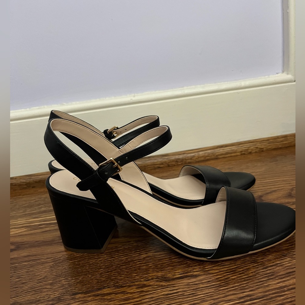 NIB Cole Haan Josie Block Heel Sandals Black Leather